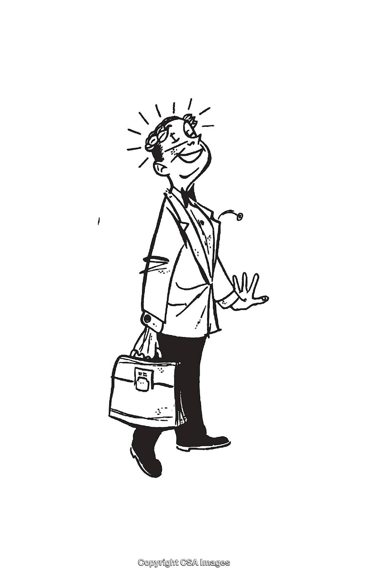Illustration of a Cheerful Doctor Carrying a Briefcase with Joyful Expression