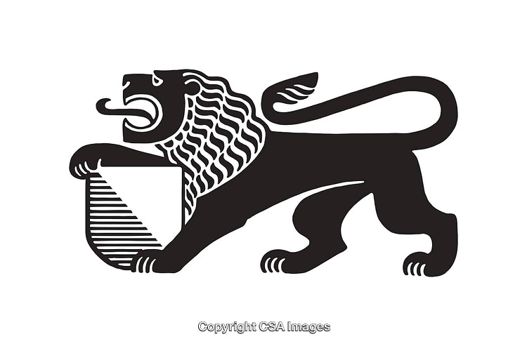 Black and White Lion Heraldic Shield Emblem Line Art Illustration