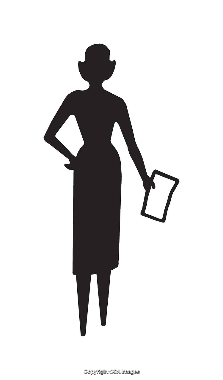 Silhouette Illustration of a Woman Holding a Document on White Background