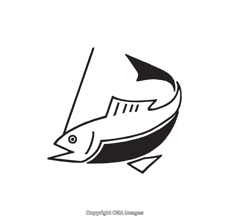 Stylized Black And White Icon of a Fish on a Fishing Line