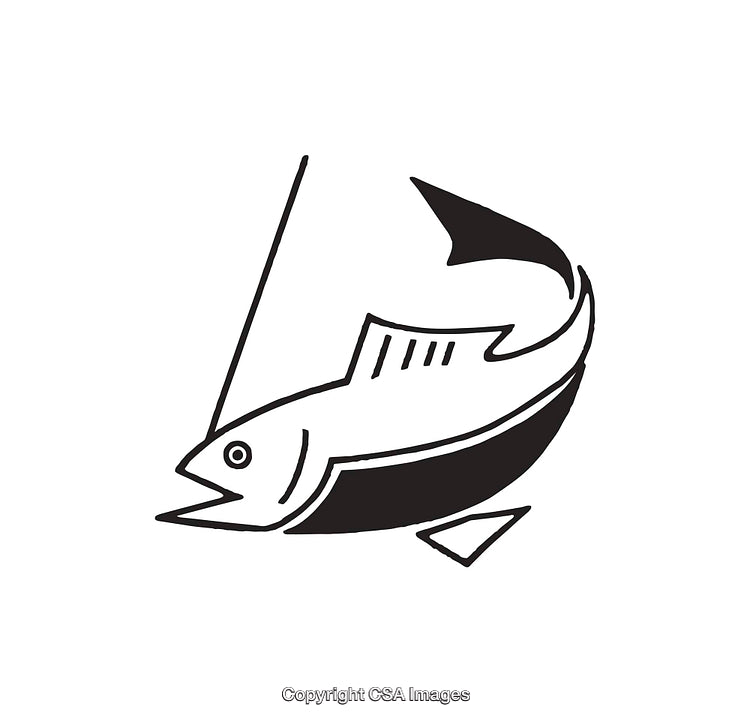 Stylized Black And White Icon of a Fish on a Fishing Line