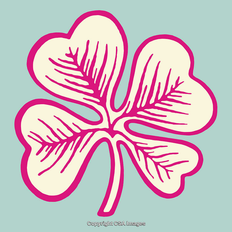 Colorful Line Art Illustration of a Four-Leaf Clover on a Blue Background