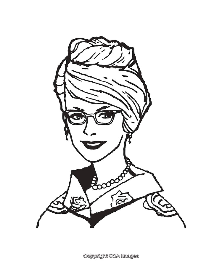 Vintage Black and White Line Art Portrait of a Stylish Woman