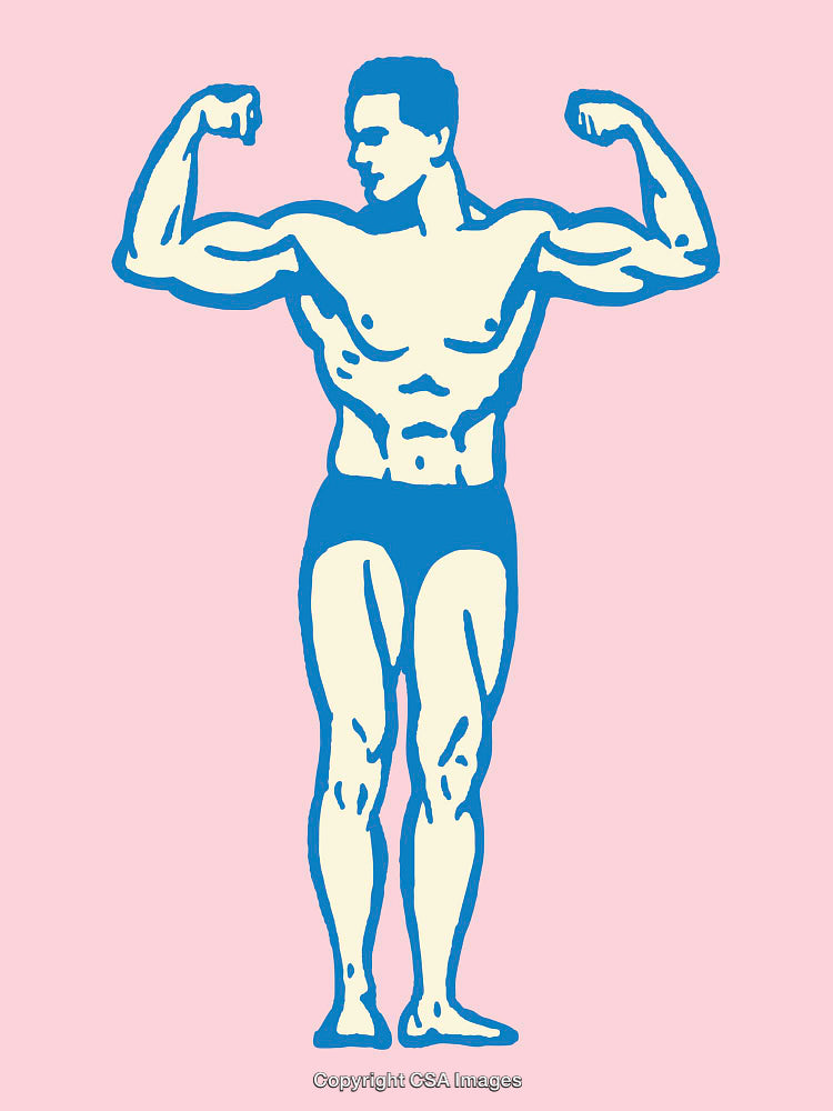 Retro Style Illustration of a Muscular Male Posing on Pink Background