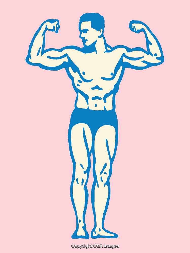Retro Style Illustration of a Muscular Male Posing on Pink Background