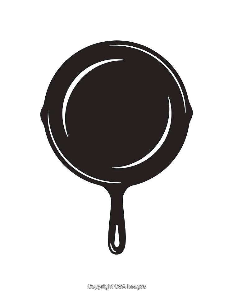 Black and White Line Art Illustration of a Cast Iron Skillet