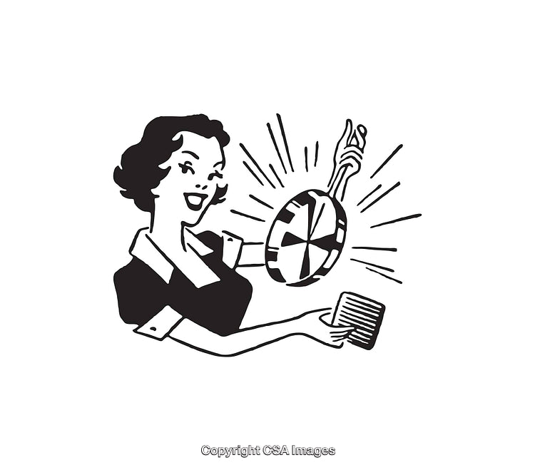 Retro Style Illustration of a Smiling Woman with a Cooking Pan