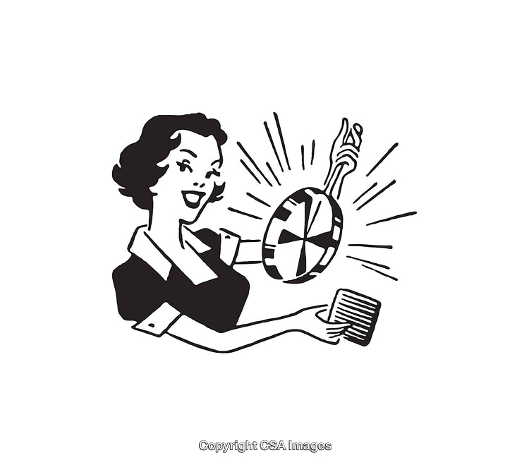 Retro Style Illustration of a Smiling Woman with a Cooking Pan