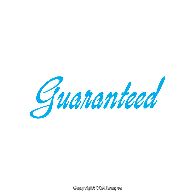 Blue Script Text Displaying Word Guaranteed on White Background