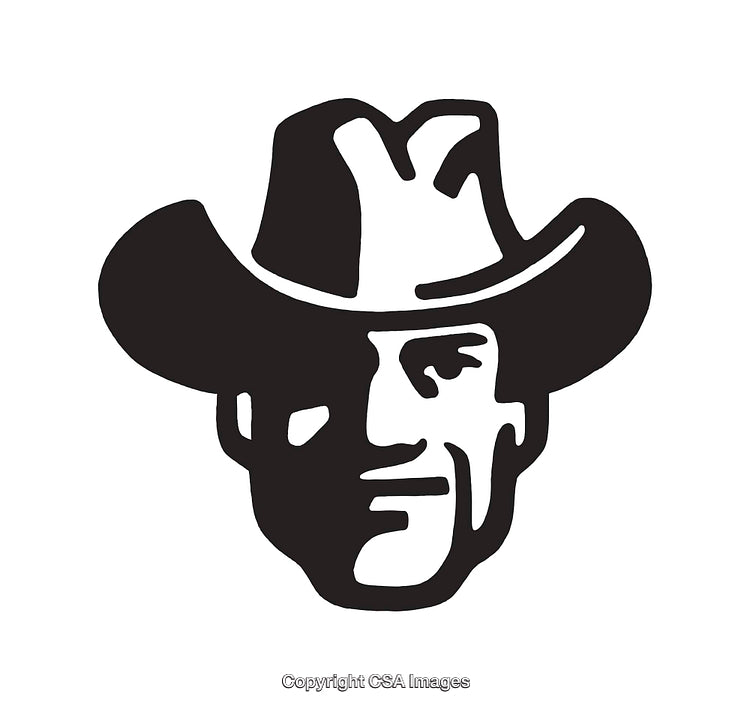 Black and White Cowboy Line Art Illustration with Bold Features