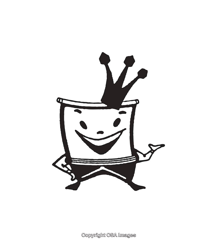 Black and White Cartoon with a Crown in Linear Art Style