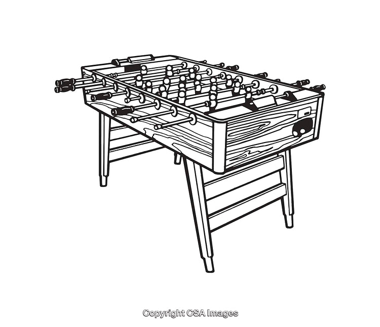 Black and White Line Art Illustration of a Foosball Table
