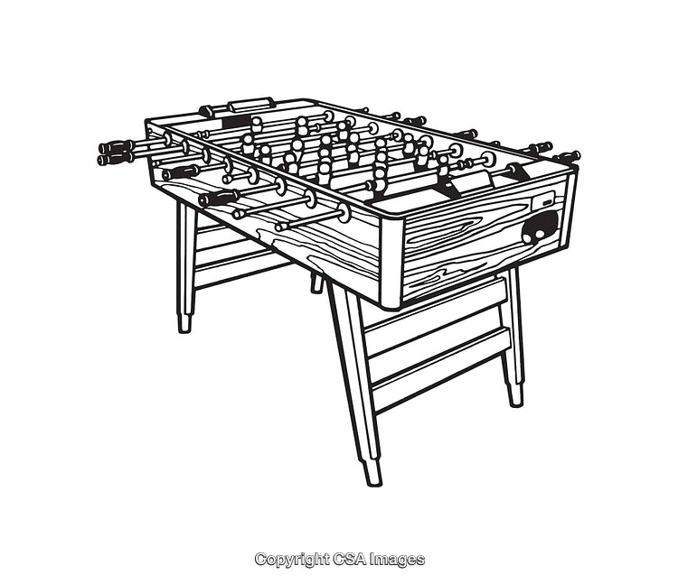 Black and White Line Art Illustration of a Foosball Table