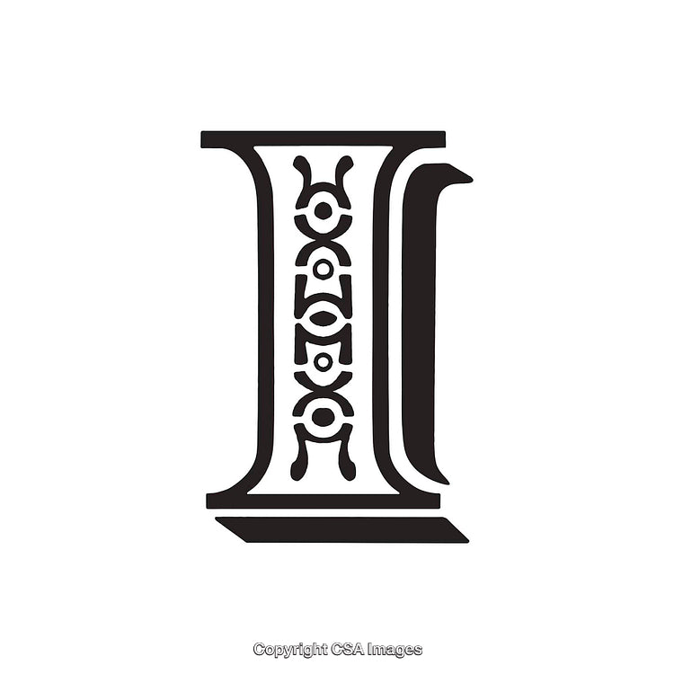 Ornate Black Script Letter I With Decorative Patterns