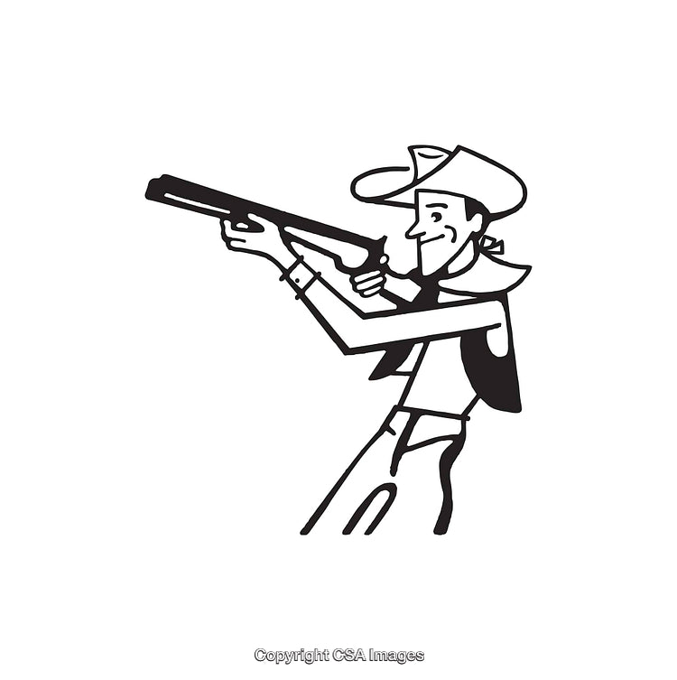 Cartoon Style Cowboy Holding Rifle in Classic Line Art Design