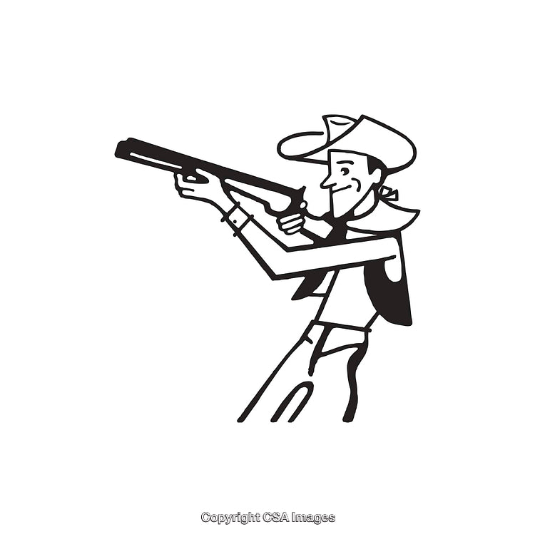 Cartoon Style Cowboy Holding Rifle in Classic Line Art Design