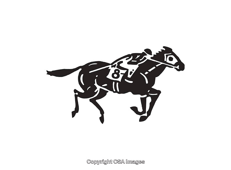 Black and White Silhouette of Horse Racing with Jockey