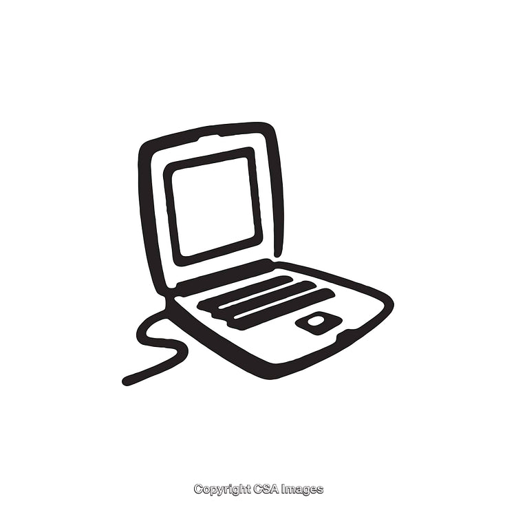 Black and White Line Art Illustration of an Open Laptop Computer