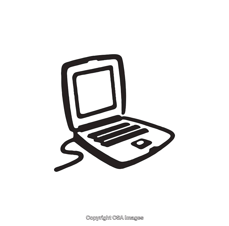 Black and White Line Art Illustration of an Open Laptop Computer
