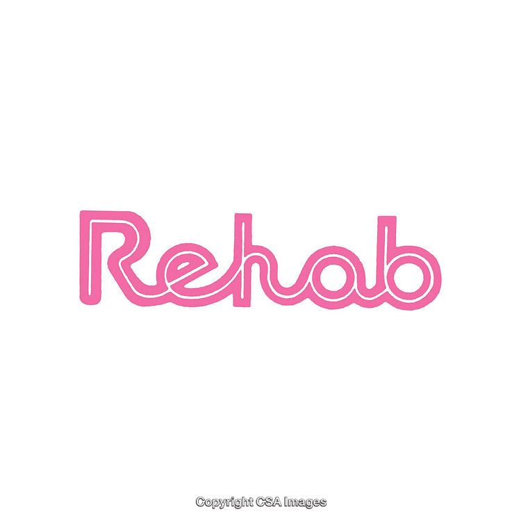 Pink Typography Spelling 'Rehab' on White Background