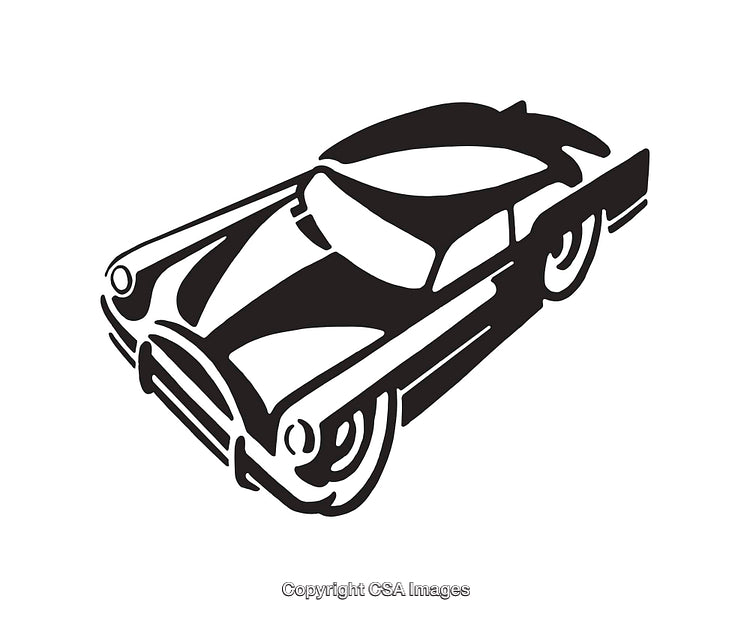 Black and White Illustration of a Vintage Classic Car in Retro Style