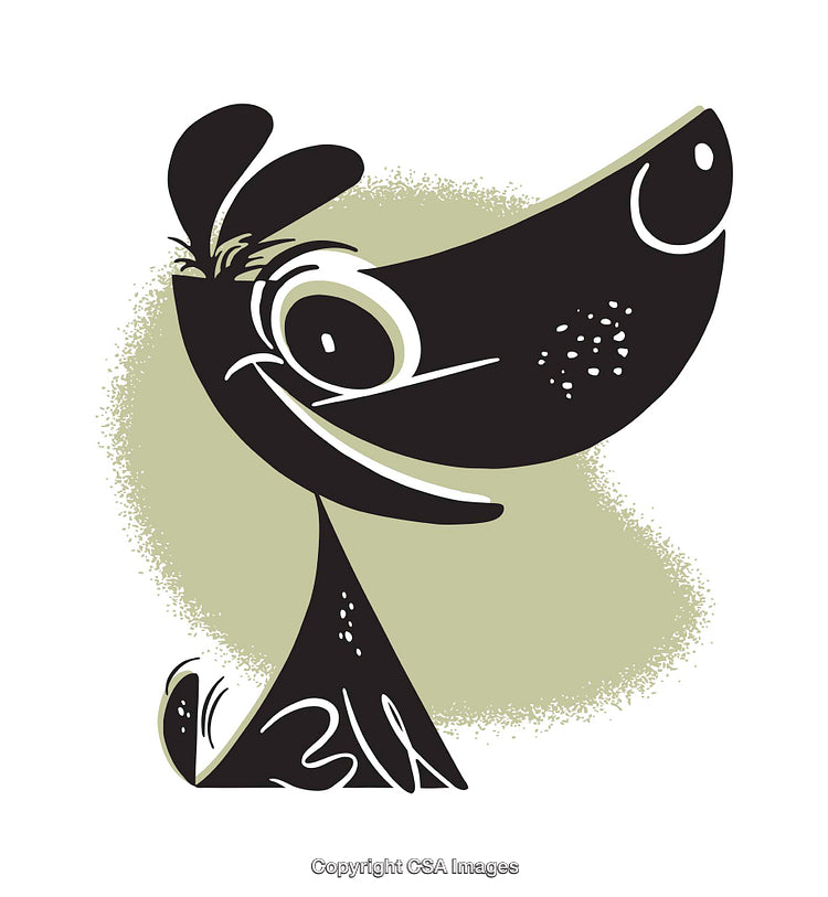 Whimsical Cartoon Illustration of a Cheerful Dog on a Textured Background