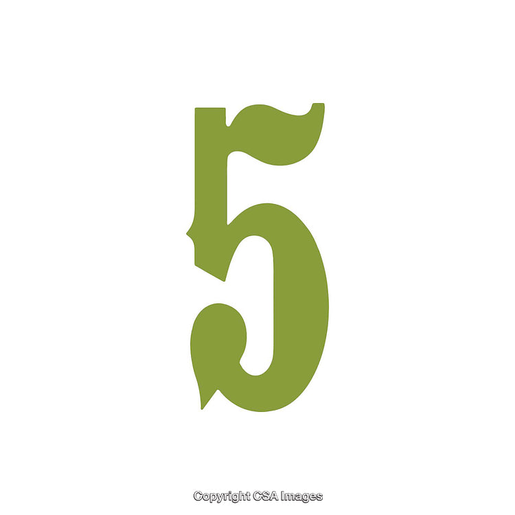 Green Stylized Number Five Isolated on White Background