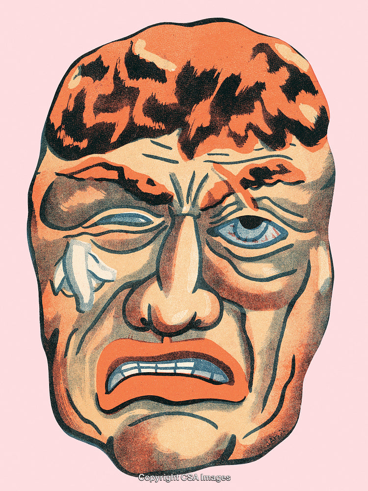 Abstract Illustration of a Distorted Human Face on a Pink Background