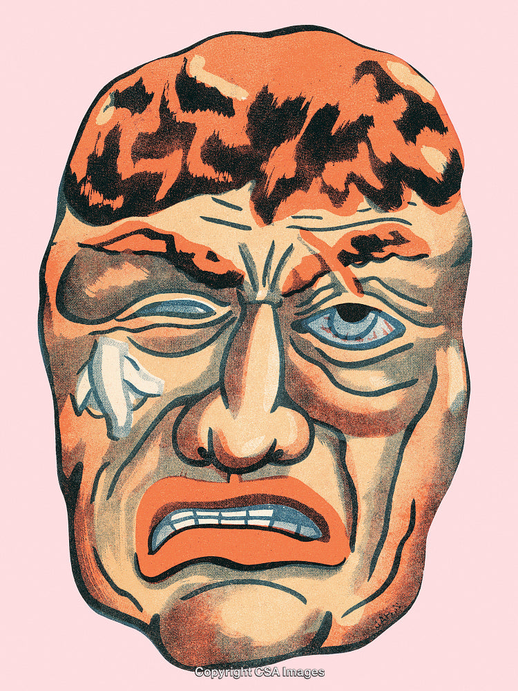 Abstract Illustration of a Distorted Human Face on a Pink Background