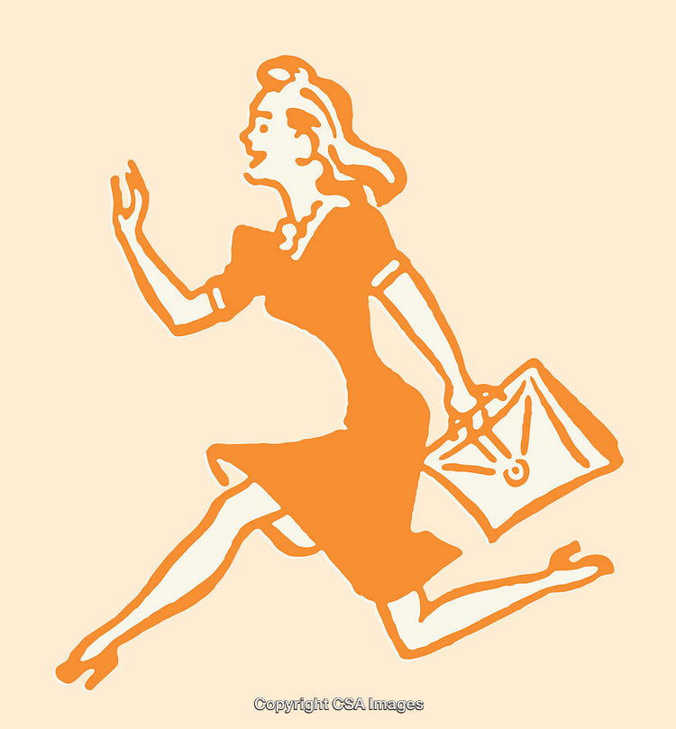 Retro Styled Illustration of a Woman Running with a Briefcase