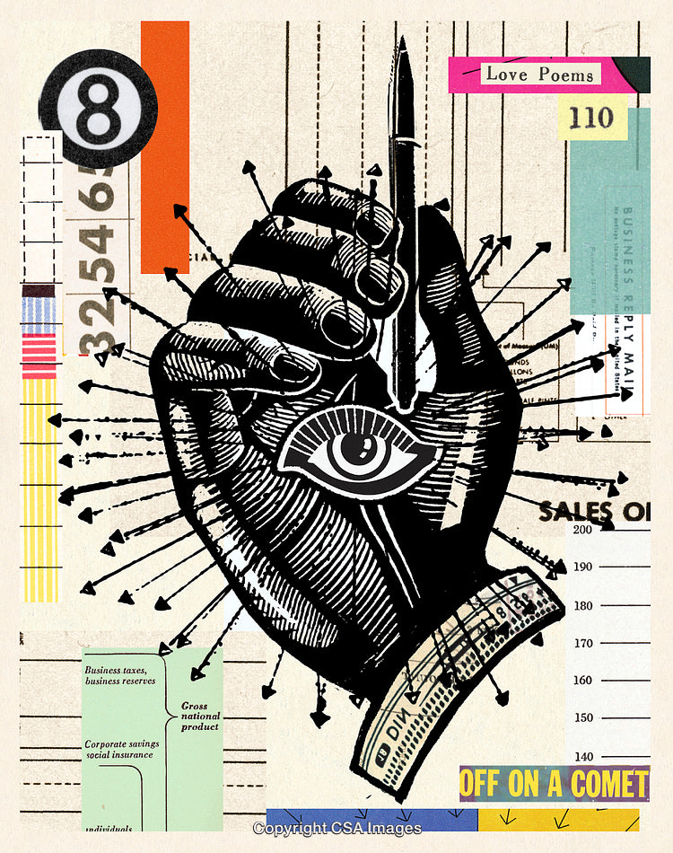 Abstract Artistic Illustration Featuring Hand Eye Graph Elements And Creative Typography