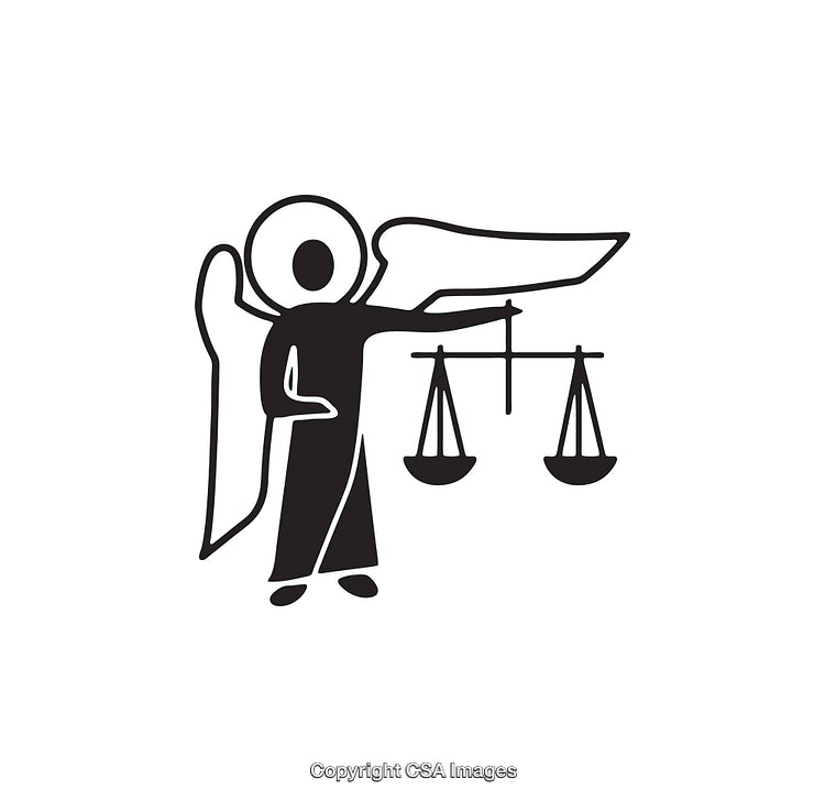 Black And White Icon of Angel Holding Scales Representing Justice
