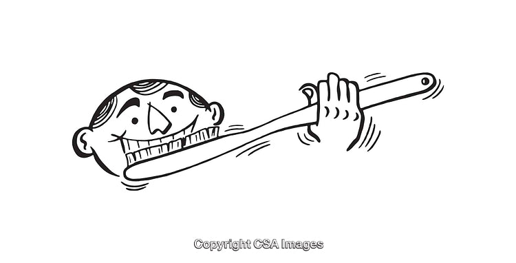 Black and White Line Art Illustration of a Person Brushing Their Teeth