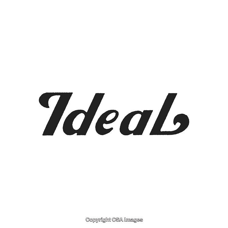 Elegant Black Script Font Displaying the Word Ideal on White Background