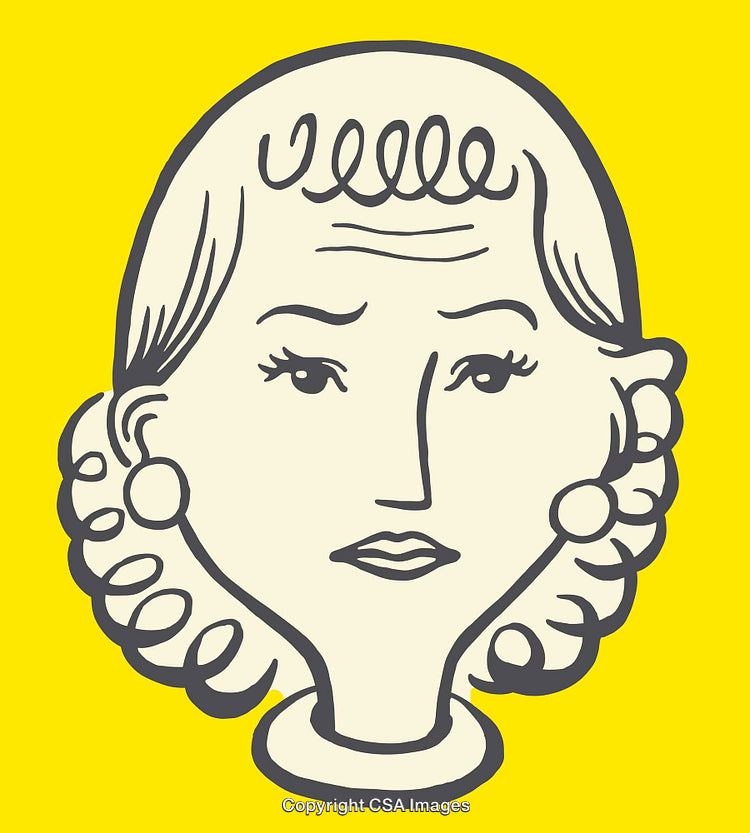 Vintage Yellow Background Line Art Illustration of a Woman's Portrait