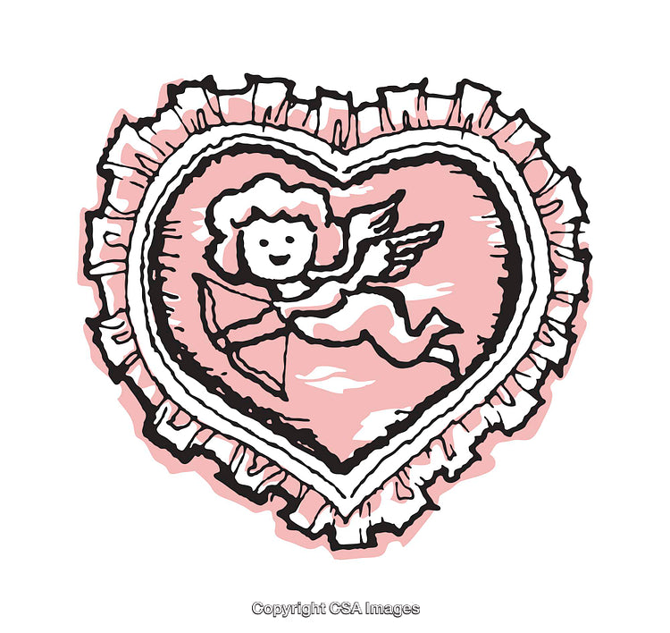 Illustrated Pink Heart with Cupid Depicting Love and Romance
