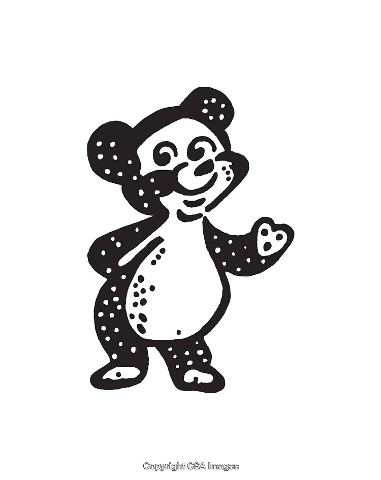 Black-and-White Line Art of a Friendly Cartoon Bear Illustration