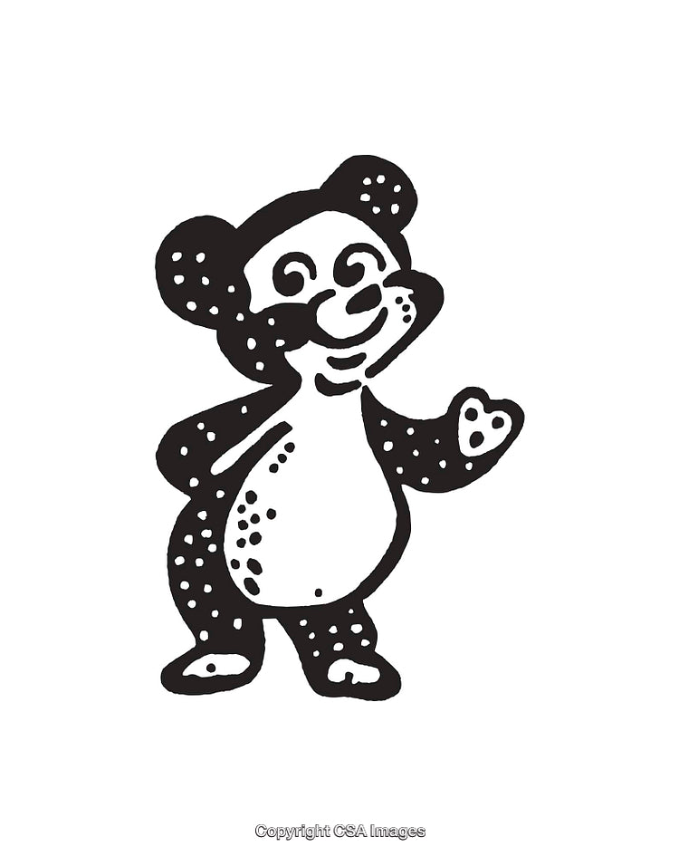 Black-and-White Line Art of a Friendly Cartoon Bear Illustration