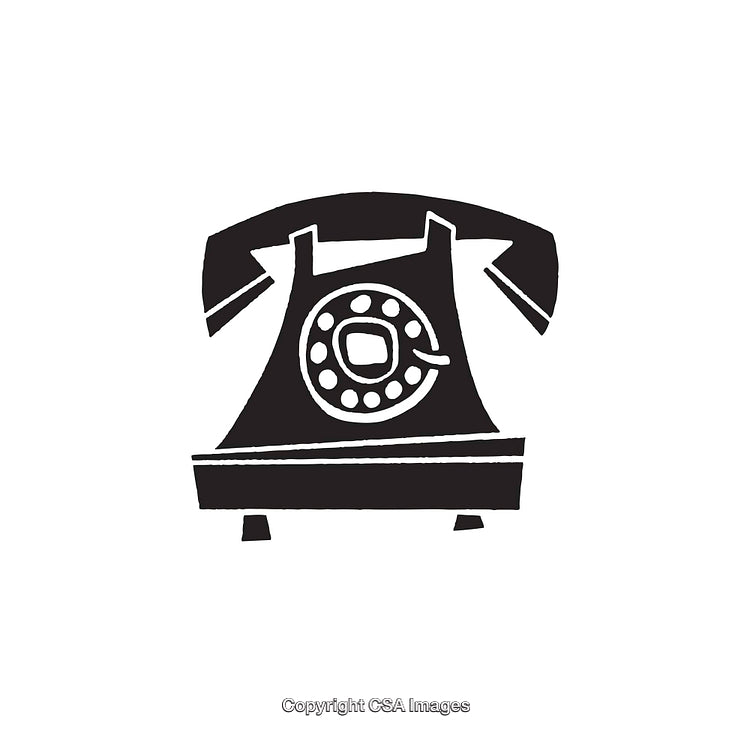 Vintage Black and White Icon of a Rotary Telephone