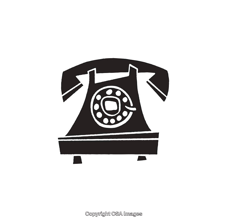 Vintage Black and White Icon of a Rotary Telephone