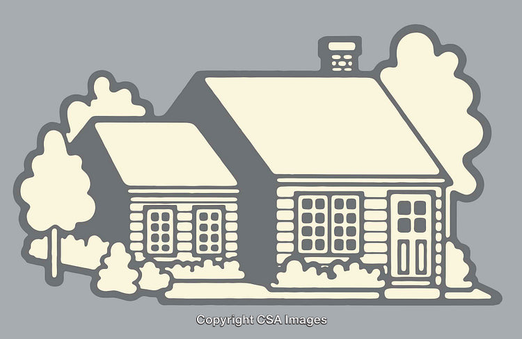 Rustic Line Art Illustration of a House with Trees in Background