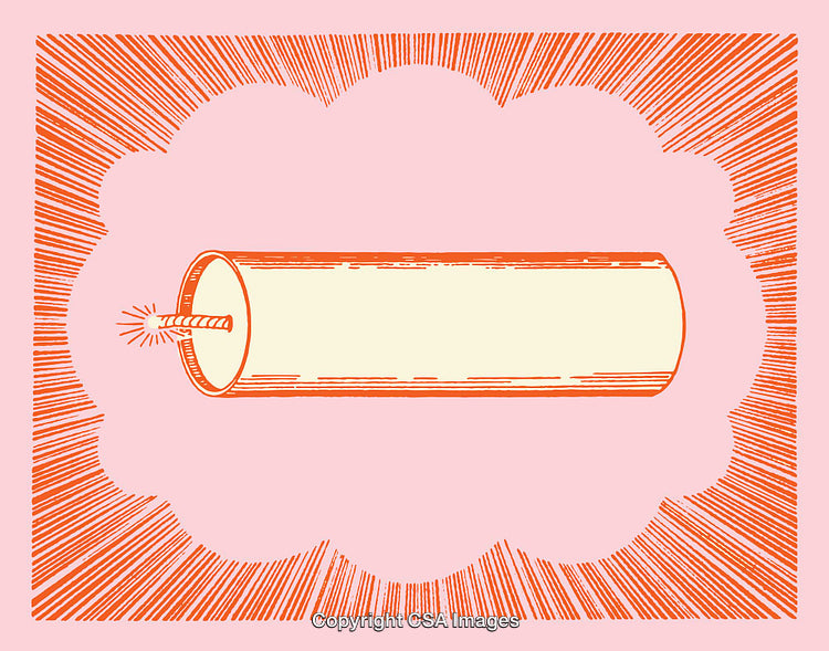 Colorful Line Art Illustration Featuring a Dynamite Symbol on Pink Background