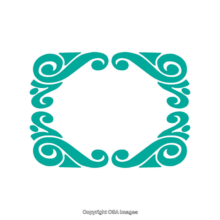 Ornamental Decorative Design with Turquoise Swirls Forming a Rectangular Frame