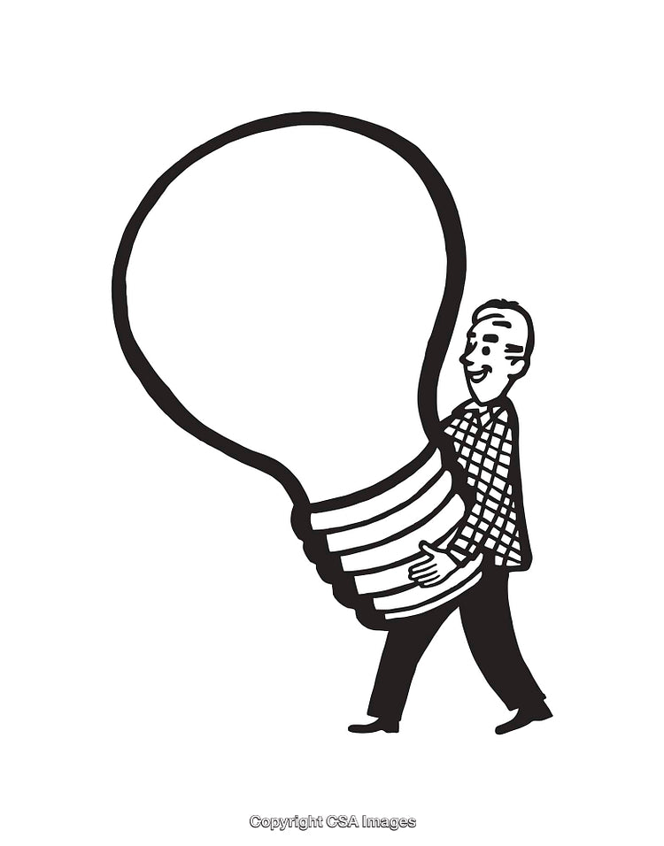 Illustration of a Man Carrying a Giant Lightbulb for Creative Concept