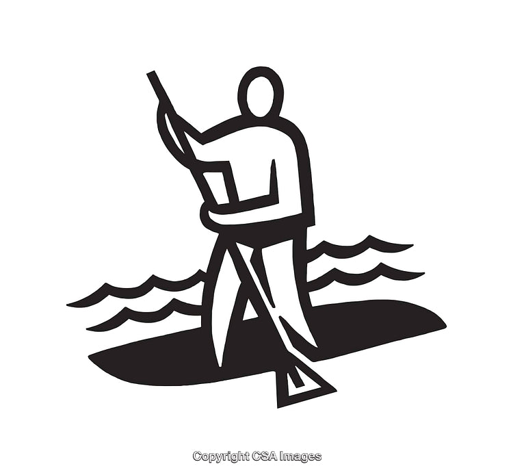 Black And White Line Art of a Person Paddleboarding