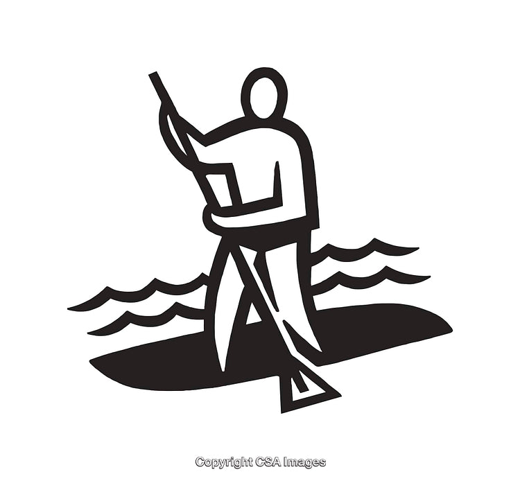 Black And White Line Art of a Person Paddleboarding