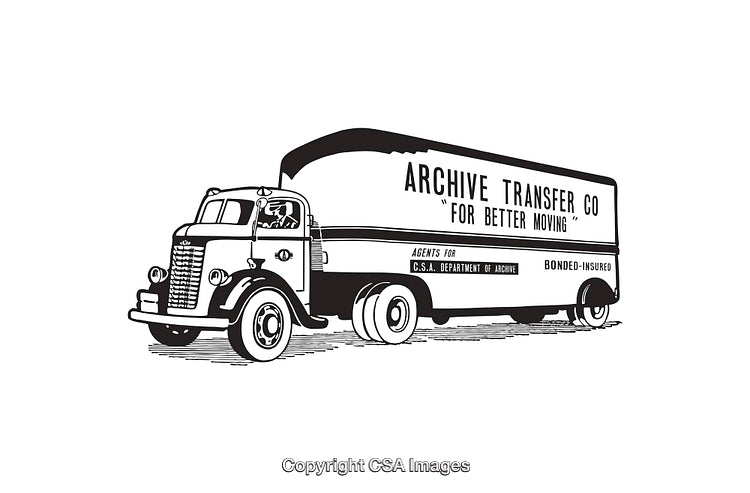 Retro Line Art of a Moving Truck with Archive Transfer Theme