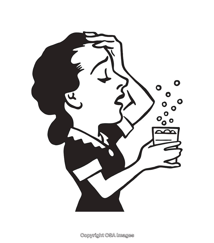 Black and White Illustration of Woman Holding a Fizzy Drink