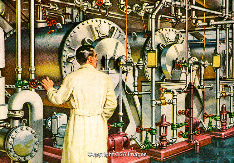 Engineer Supervising Industrial Machinery and Pipes in a Mechanical Facility