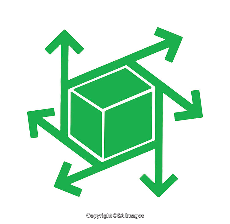 Green Cube with Arrows Representing Movement and Directions